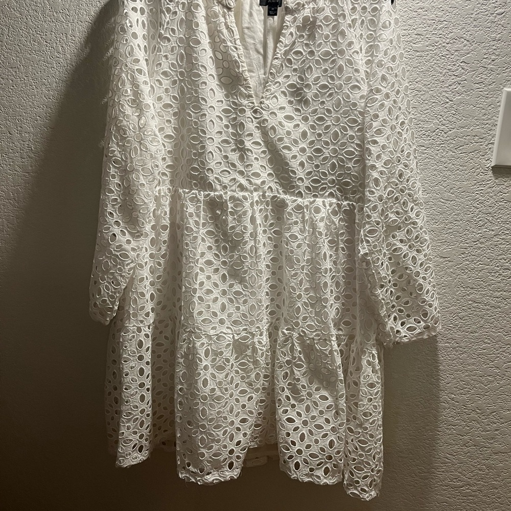 J. Crew White Tiered Popover Dress Embroidered Eyelet Size M - Picture 2 of 5